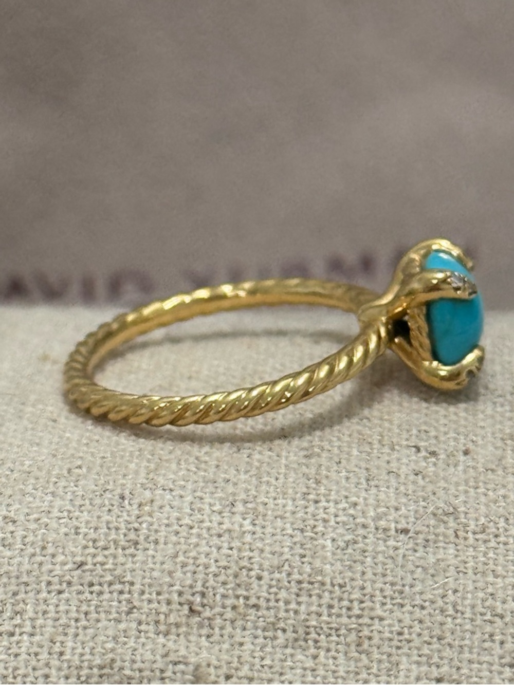 David Yurman 18K Gold Turquoise Diamond Chatelaine Ring - Picture 2 of 9